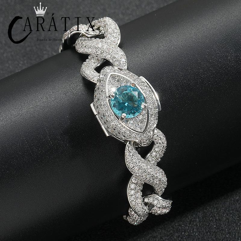 CARÁTIX - Hip Hop 5A+ CZ Stone Bling Iced Out Eye Cuban Infinity Link Chain Bracelet for Women Men Unisex Rapper Jewlery  Valentine's Day Gift for Men & Girls & Boys Mothers' Day Gift #Springtok