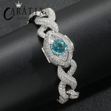 CARÁTIX - Hip Hop 5A+ CZ Stone Bling Iced Out Eye Cuban Infinity Link Chain Bracelet for Women Men Unisex Rapper Jewlery  Valentine's Day Gift for Men & Girls & Boys Mothers' Day Gift #Springtok