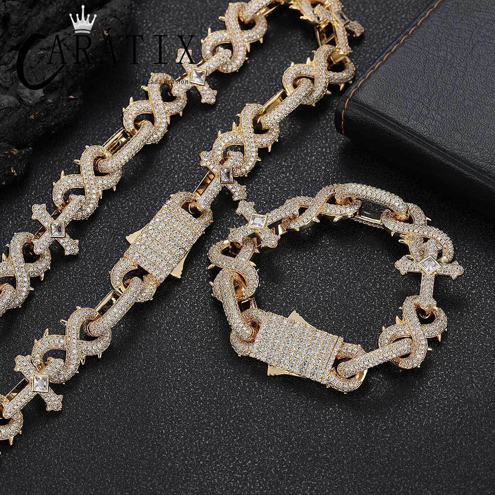 CARÁTIX – 5A+ CZ Bling Iced Infinity Cross Round Cuban Link Chain Necklace | Hip Hop Jewelry for Men