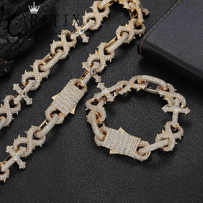 CARÁTIX – 5A+ CZ Bling Iced Infinity Cross Round Cuban Link Chain Necklace | Hip Hop Jewelry for Men