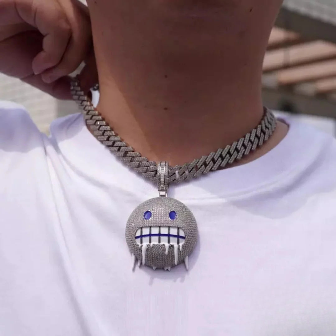 Iceman Blue Eyed Drippy Mouth Iced Out Diamond Pendant Necklace – Custom Hip Hop Jewelry for Men