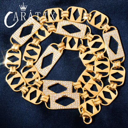 CARÁTIX 14mm Rhombus Square Link Chain Necklace – Iced Out Hip Hop Bling Jewelry for Men | Multi-Size Cuban Style
