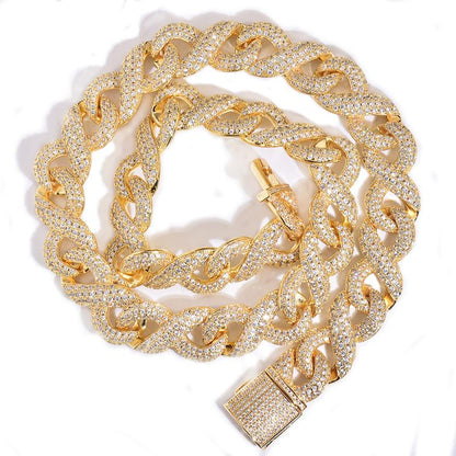 CARÁTIX - 15mm Hip Hop 5A+ CZ Stone Bling Iced Out Infinity Round Cuban Link Chain Necklace for Men Rapper Jewelry Golden Silver Color Valentine's Day Gift for Men & Girls & Boys Mothers' Day Gift #Springtok