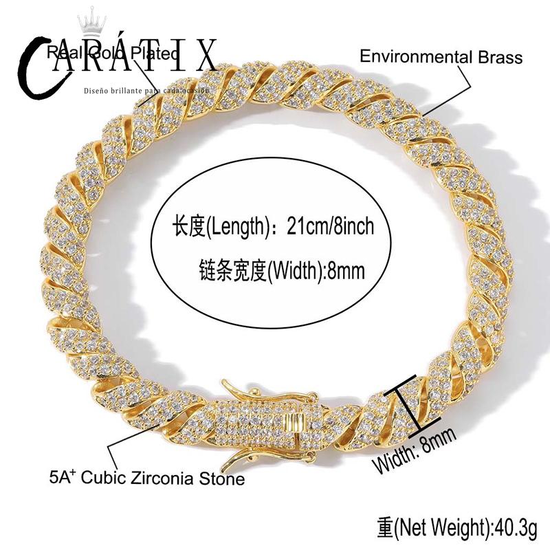 CARÁTIX Twist Rope Link Chain | 5A+ CZ Iced Out Hip Hop Necklace for Men (Gold Silver)