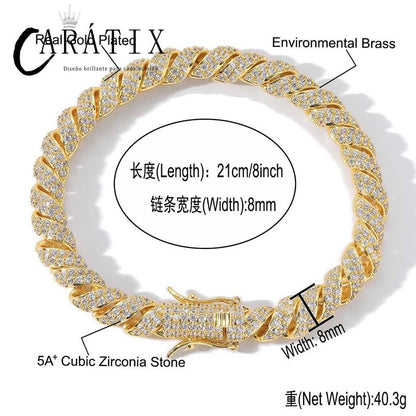 CARÁTIX Twist Rope Link Chain | 5A+ CZ Iced Out Hip Hop Necklace for Men (Gold Silver)