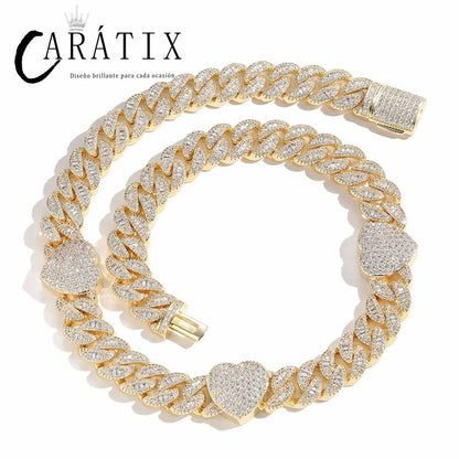 CARÁTIX Hearts Cuban Chain | 5A+ CZ Iced Out Hip Hop Necklace for Men