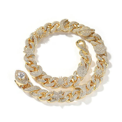 CARÁTIX Sun Star Eye Flower Cuban Link Chain Necklace – 5A+ CZ Iced Out Hip Hop Bling Jewelry for Men | Gold & Silver Rapper Gift - CaratixJewelry