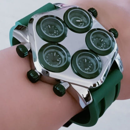 Multi-Time Zone Big Face Watch Silicone Couple Band | Caratix