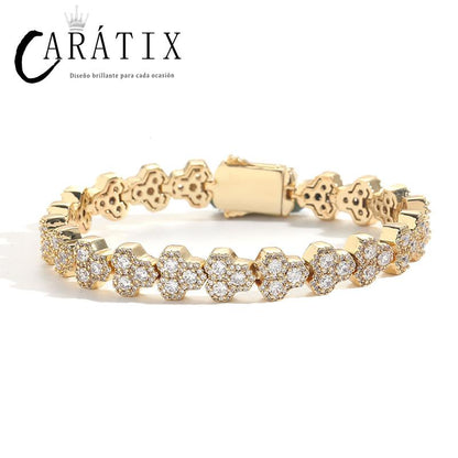 CARÁTIX - Hip Hop 5A+ Cubic Zirconia Paved Bling Iced Out Hive Shape Triangle Link Chain Necklace for Men Rapper Jewelry Golden Silver Color Valentine's Day Gift for Men & Girls & Boys Mothers' Day Gift #Springtok