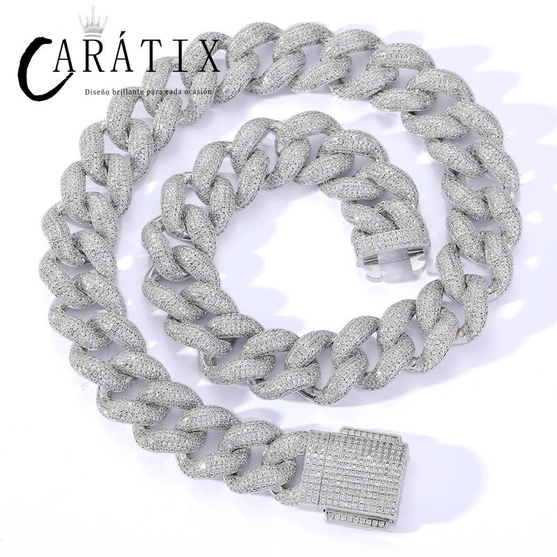 CARÁTIX Iced Out Round CZ Cuban Miami Link Chain Necklace – Hip Hop Jewelry in Gold & Silver for Men & Women