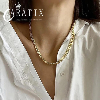 CARÁTIX - 8/10/12/14MM Men's Stainless Steel Chain 4-Sided Cut Hip-Hop Cool Style Jewelry Solid Color Golden Miami Cuban Necklace Valentine's Day Gift for Men & Girls & Boys Mothers' Day Gift #Springtok