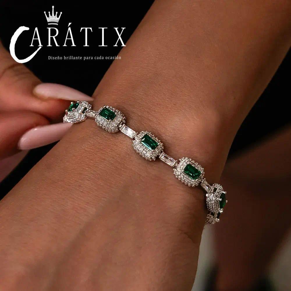 CARÁTIX - Fine Jewelry Bracelet With  7mm Iced Green Emerald Bracelet Gemstone Women Men Gift Valentine's Day Gift for Men & Girls & Boys Mothers' Day Gift #Springtok