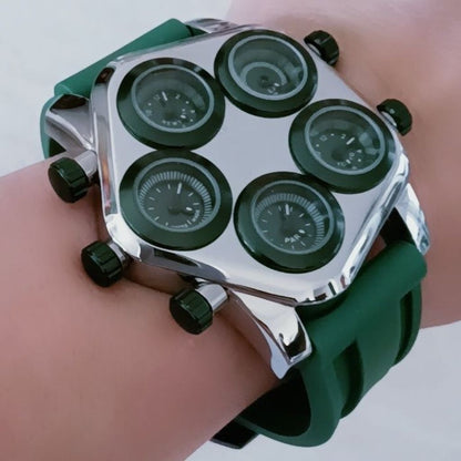 Multi-Time Zone Big Face Watch Silicone Couple Band | Caratix