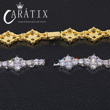 CARÁTIX - 12mm wide Hip Hop 5A+ CZ Stone Bling Iced Out Flower Tennis Link Chain Necklaces for Men Women Rapper Jewelry  Valentine's Day Gift for Men & Girls & Boys Mothers' Day Gift #Springtok