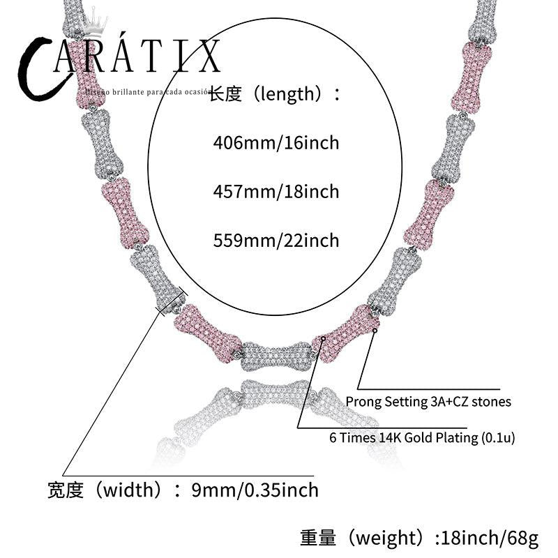 CARÁTIX Bone Link Chain | Full AAA CZ Iced Out Hip Hop Necklace for Men & Women