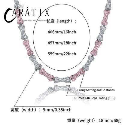 CARÁTIX Bone Link Chain | Full AAA CZ Iced Out Hip Hop Necklace for Men & Women