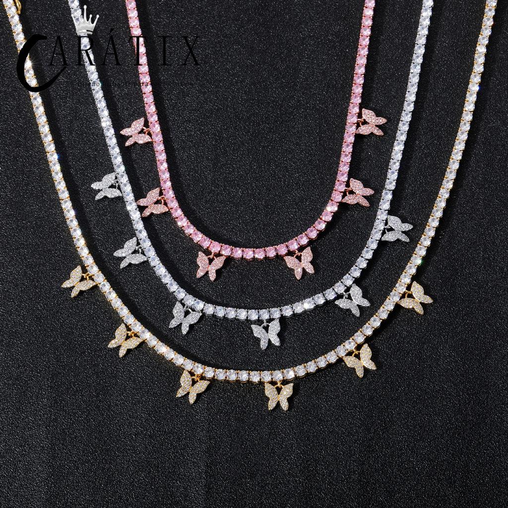 CARÁTIX 6PCS Butterfly CZ Tennis Chain Necklace – 4mm Iced Out Hip Hop Bling Choker for Women & Men | Rapper Jewelry Gift