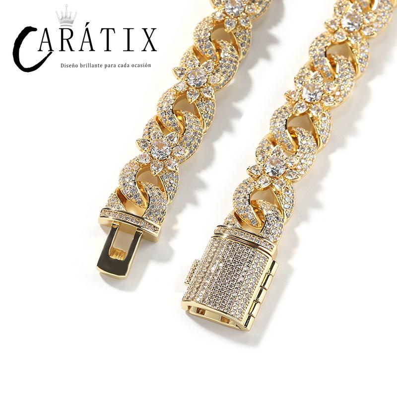 CARÁTIX – Iced Out Flower Infinity Round Cuban Link Chain Necklace | Hip Hop CZ Jewelry for Men & Women