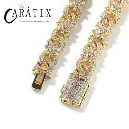 CARÁTIX – Iced Out Flower Infinity Round Cuban Link Chain Necklace | Hip Hop CZ Jewelry for Men & Women