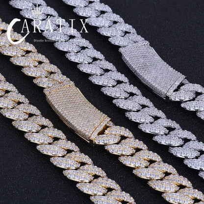 CARÁTIX 13MM 2-Row Cuban Chain Necklace – Hip Hop CZ Bubble Jewelry for Men & Women