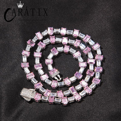 CARÁTIX - Hip Hop Pink White Square CZ Stone Bling Iced Out Tennis Link Chain Chokers Necklaces for Men Women Unisex Rapper Jewelry Valentine's Day Gift for Men & Girls & Boys Mothers' Day Gift #Springtok
