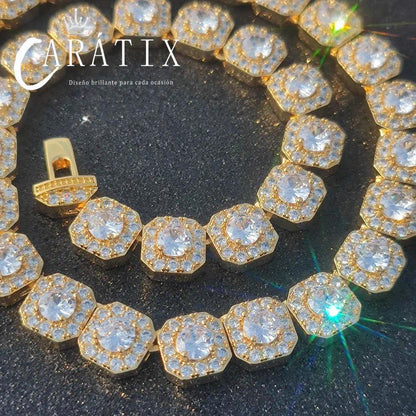 CARÁTIX -  10mm 12mm Clustered CZ Tennis Chain  Cubic Zircon Stones Necklaces For Women High End luxury Jewellery Valentine's Day Gift for Men & Girls & Boys Mothers' Day Gift #Springtok