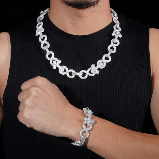 17mm Moissanite Cross Cuban Link Bracelet with Figure-8 Clasp – S925 Sterling Silver Iced-Out Hip Hop Streetwear Jewelry - CaratixJewelry