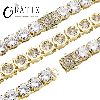 CARÁTIX - Hip Hop Claw Setting Round CZ Stone Bling Iced Out 10mm Tennis Link Chain Chokers Necklaces for Men Women Unisex Rapper Jewelry Valentine's Day Gift for Men & Girls & Boys Mothers' Day Gift #Springtok