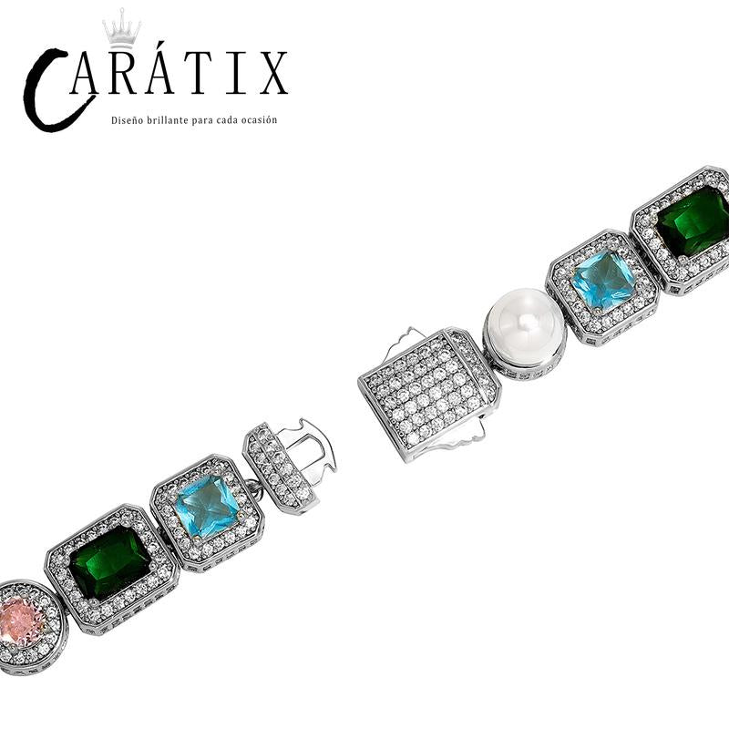 CARÁTIX - 10mm Wide Hip Hop Bling Iced Out Pearl and CZ Stone Paved Tennis Link Chain Cubic Zirconia Chokers Necklaces Men Jewelry Valentine's Day Gift for Men & Girls & Boys Mothers' Day Gift #Springtok