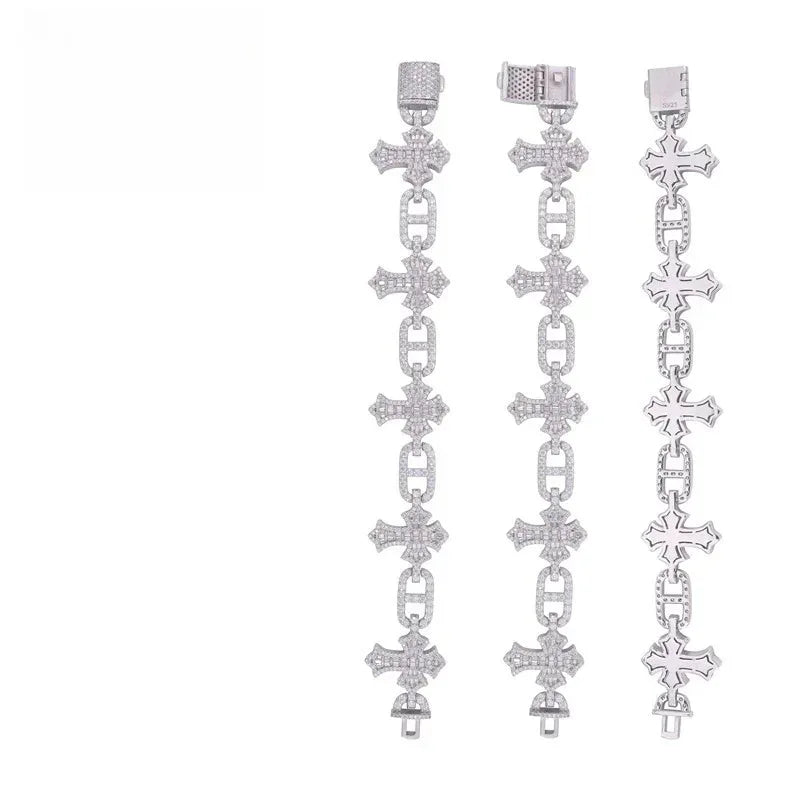 Moissanite Cross Cuban Link Bracelet with Box Clasp – S925 Sterling Silver Iced-Out Hip Hop Streetwear Jewelry - CaratixJewelry