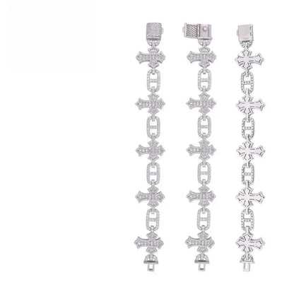 Moissanite Cross Cuban Link Bracelet with Box Clasp – S925 Sterling Silver Iced-Out Hip Hop Streetwear Jewelry - CaratixJewelry