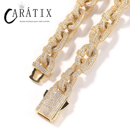 CARÁTIX 14mm O Shape Link Chain Necklace – 5A+ CZ Iced Out Hip Hop Bling Jewelry for Men | Solid Rapper Gift