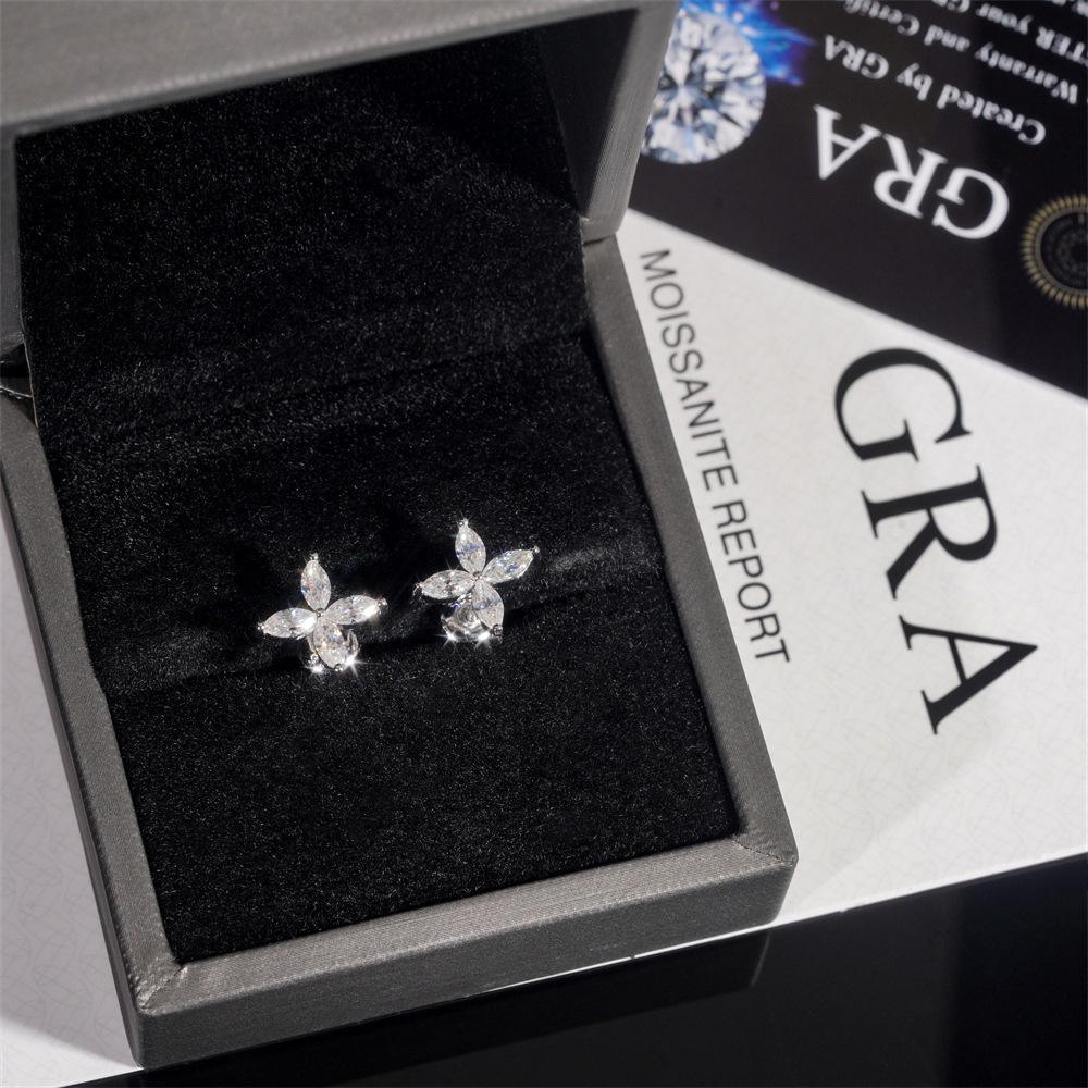 925 Silver Moissanite Look Floral Stud Earrings Unisex - CaratixJewelry