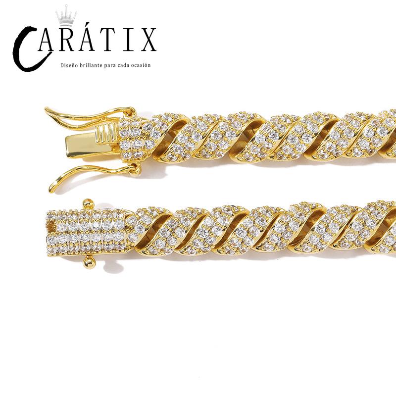 CARÁTIX Twist Rope Link Chain | 5A+ CZ Iced Out Hip Hop Necklace for Men (Gold Silver)