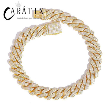 CARÁTIX 20mm Iced Out Cuban Link Chain Necklace – 3 Row CZ Heavy Rhombus Hip Hop Bling Jewelry for Men | Rapper Gift - CaratixJewelry