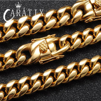 CARÁTIX - 6mm High Polished Golden Color 316L Stainless Steel Curb Cuban Link Chain Necklace Gift For Men Jewelry Valentine's Day Gift for Men & Girls & Boys Mothers' Day Gift #Springtok
