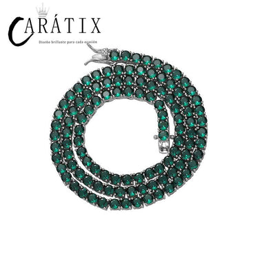 CARÁTIX - 4mm Hip Hop Green Zircon Set Bling Iced Out 1 Row CZ Stone Tennis Link Chain Chokers Necklaces for Men Women Rapper Jewelry Valentine's Day Gift for Men & Girls & Boys Mothers' Day Gift #Springtok
