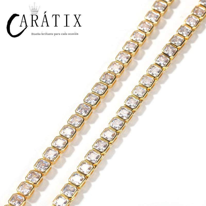 CARÁTIX 1-Row Square Tennis Chain | AAA CZ Iced Out Hip Hop Necklace for Men - CaratixJewelry