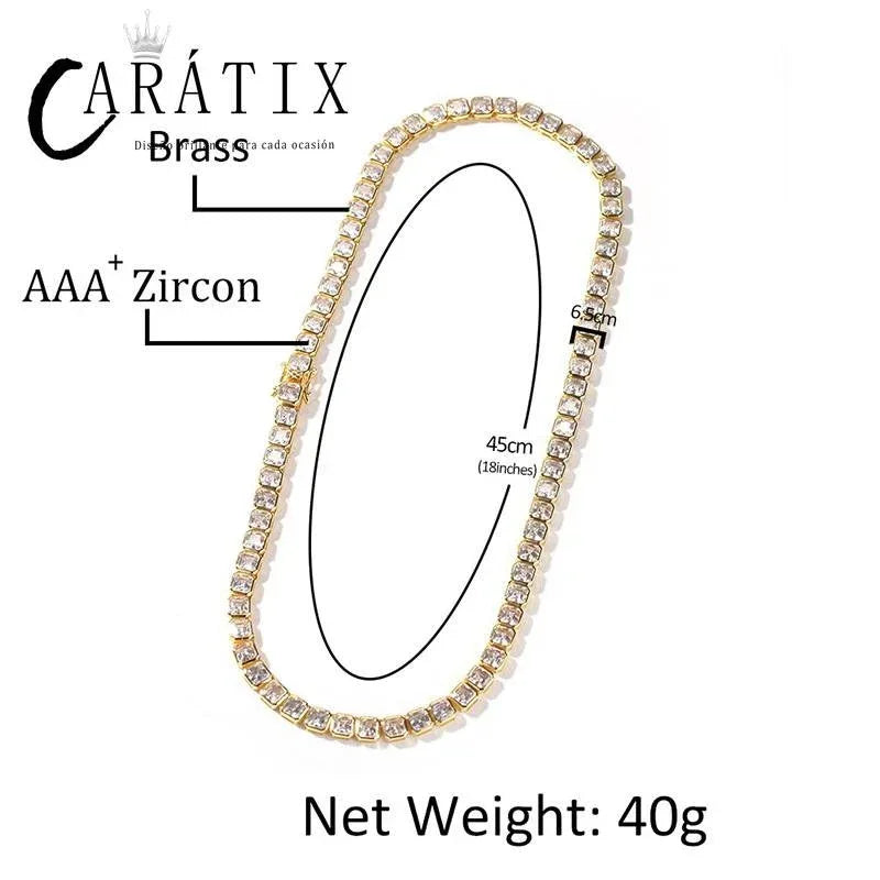 CARÁTIX 1-Row Square Tennis Chain | AAA CZ Iced Out Hip Hop Necklace for Men - CaratixJewelry