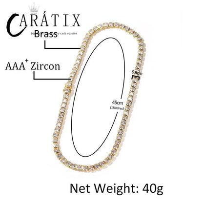 CARÁTIX 1-Row Square Tennis Chain | AAA CZ Iced Out Hip Hop Necklace for Men - CaratixJewelry