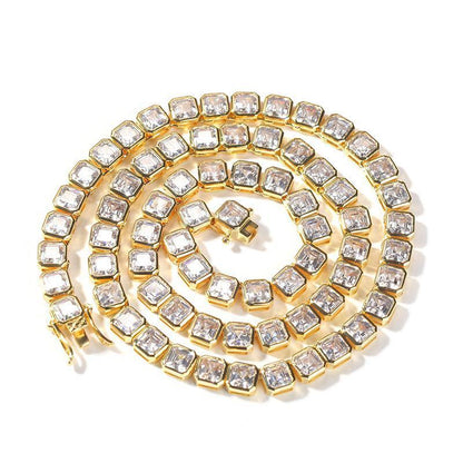 CARÁTIX 1-Row Square Tennis Chain | AAA CZ Iced Out Hip Hop Necklace for Men - CaratixJewelry