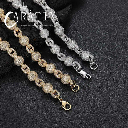 CARÁTIX 10.5MM Miami Cuban Chain Necklace – Round Ball Bead Choker with Micro Pave CZ, Hip Hop Jewelry for Men & Women Gift - CaratixJewelry