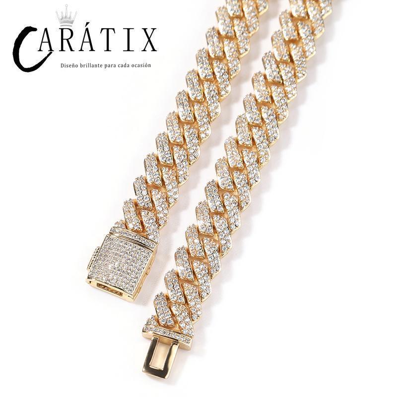 CARÁTIX – 10mm 2-Row Rhombus Cuban Miami Link Chain Necklace | Iced Out CZ Bling Jewelry for Men & Women, Hip Hop Rapper Style - CaratixJewelry