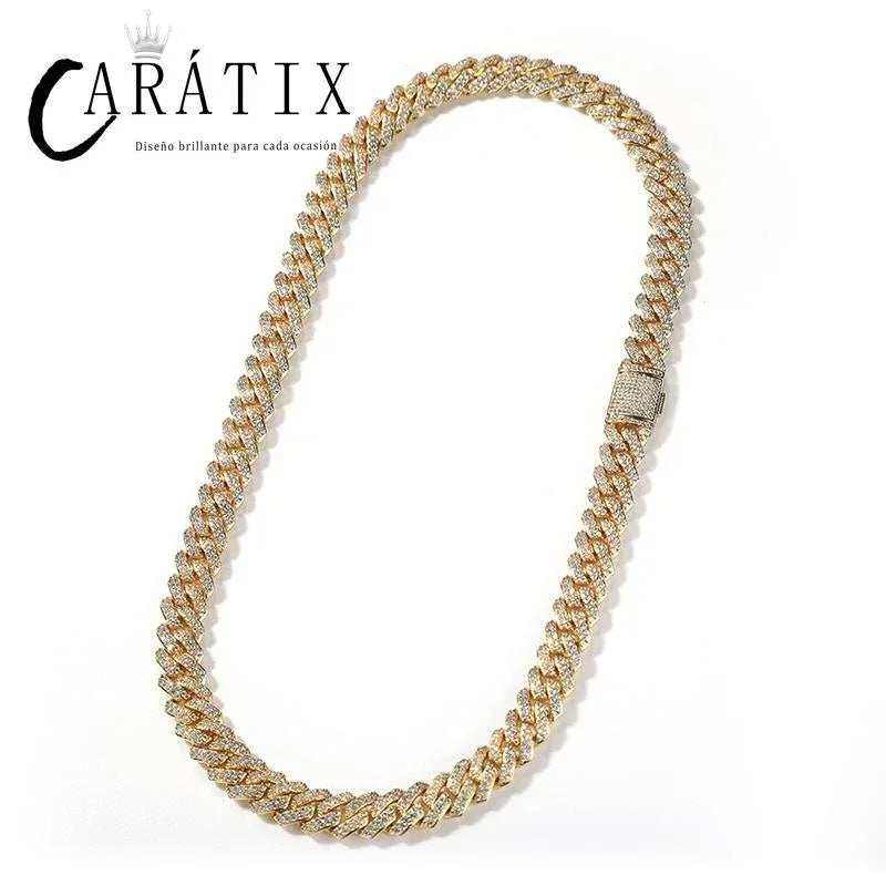 CARÁTIX – 10mm 2-Row Rhombus Cuban Miami Link Chain Necklace | Iced Out CZ Bling Jewelry for Men & Women, Hip Hop Rapper Style - CaratixJewelry