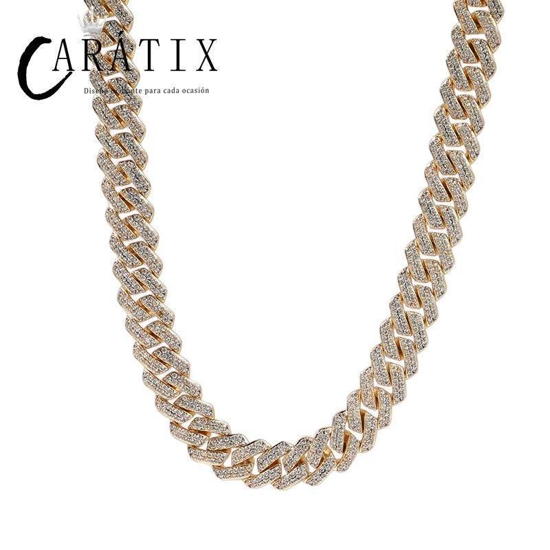 CARÁTIX – 10mm 2-Row Rhombus Cuban Miami Link Chain Necklace | Iced Out CZ Bling Jewelry for Men & Women, Hip Hop Rapper Style - CaratixJewelry