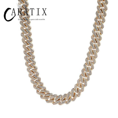 CARÁTIX – 10mm 2-Row Rhombus Cuban Miami Link Chain Necklace | Iced Out CZ Bling Jewelry for Men & Women, Hip Hop Rapper Style - CaratixJewelry