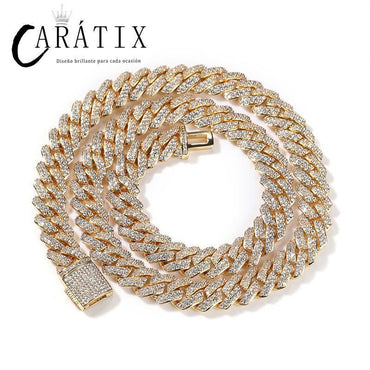 CARÁTIX – 10mm 2-Row Rhombus Cuban Miami Link Chain Necklace | Iced Out CZ Bling Jewelry for Men & Women, Hip Hop Rapper Style - CaratixJewelry