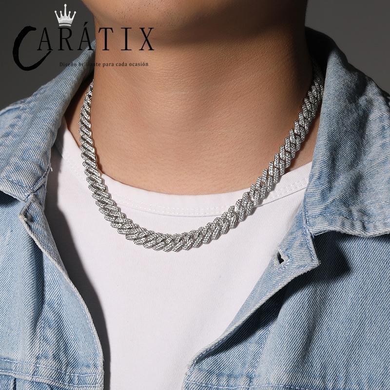 CARÁTIX – 10mm 2-Row Rhombus Cuban Miami Link Chain Necklace | Iced Out CZ Bling Jewelry for Men & Women, Hip Hop Rapper Style - CaratixJewelry