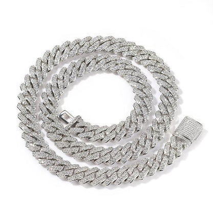 CARÁTIX – 10mm 2-Row Rhombus Cuban Miami Link Chain Necklace | Iced Out CZ Bling Jewelry for Men & Women, Hip Hop Rapper Style - CaratixJewelry