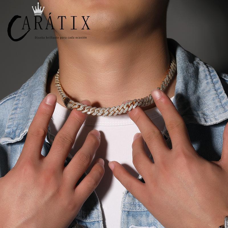 CARÁTIX – 10mm 2-Row Rhombus Cuban Miami Link Chain Necklace | Iced Out CZ Bling Jewelry for Men & Women, Hip Hop Rapper Style - CaratixJewelry